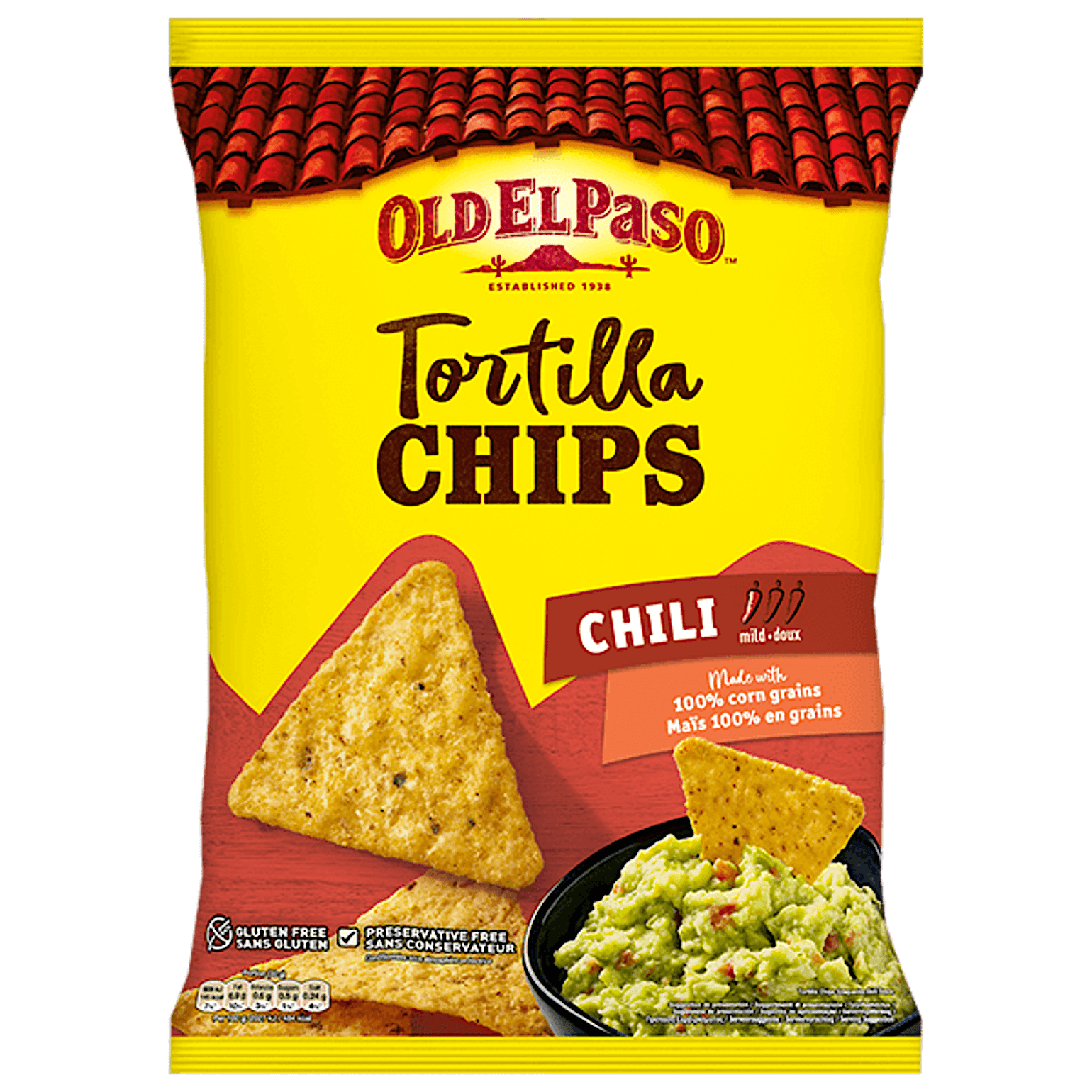 una confezione di patatine Old El Paso Chips chili, 185 g